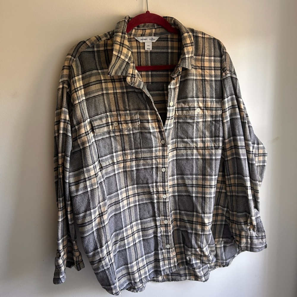 Old Navy Plaid Flannel Boyfriend Shirt XXL